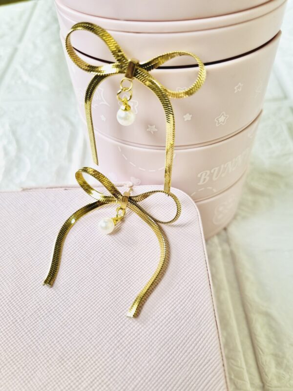 Pearl & Bow Drop Earrings - Antitarnish Pearl & Bow Drop Earrings - Antitarnish